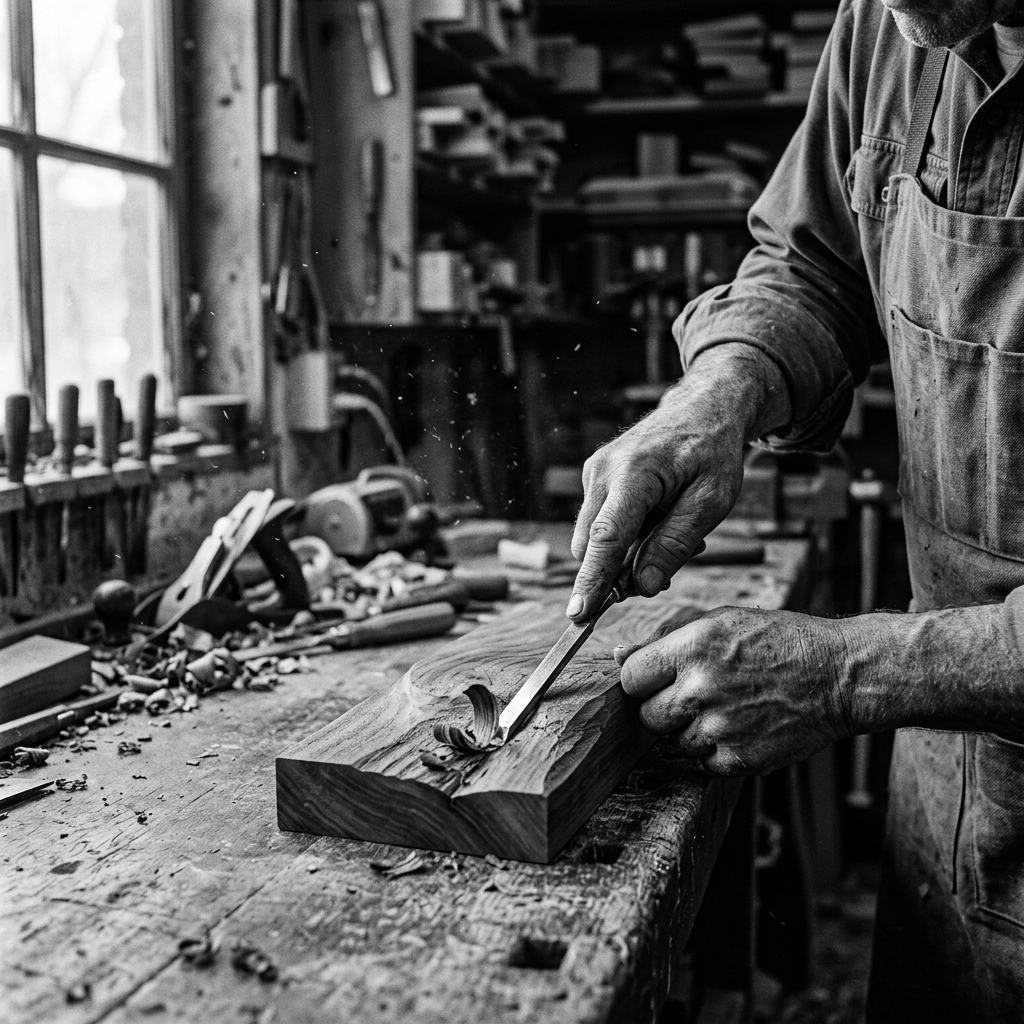 Woodworker handcrafting wood display case